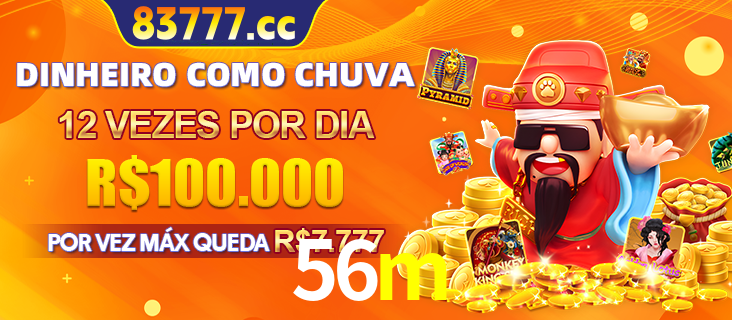 Banner do programa de recompensas Recomende para amigos do 56m, detalhando os bônus por convidar amigos, com prêmios que chegam a R$288.888.