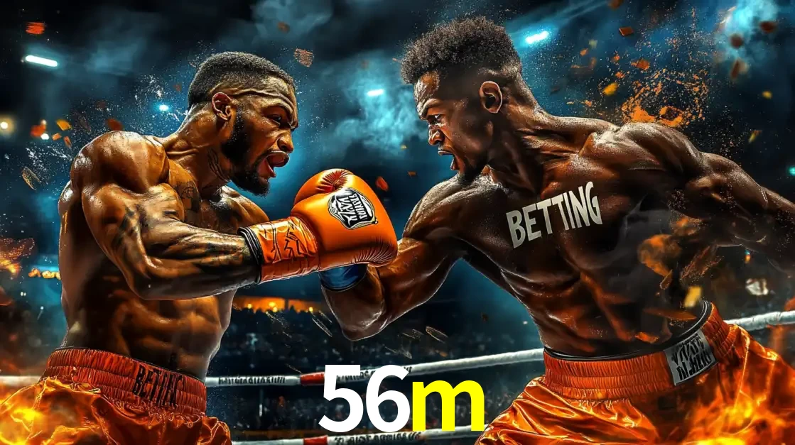 Dois boxeadores em uma luta intensa e explosiva, representando a adrenalina e as oportunidades de apostas em esportes de combate disponíveis na plataforma 56m.