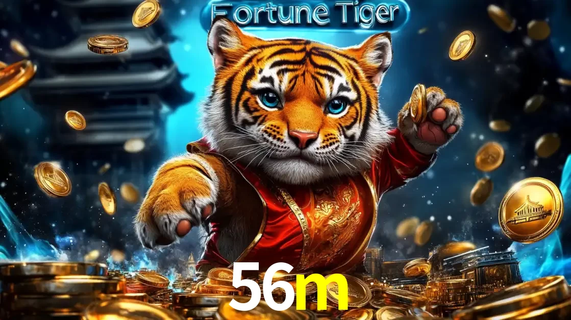 Imagem promocional do jogo de slot Fortune Tiger, com um tigre majestoso em traje tradicional cercado por uma fortuna em moedas de ouro, disponível agora no cassino 56m.